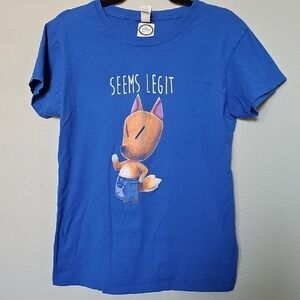 Animal Crossing Redd the Fox "Seem's Legit" Blue Short Sleeve Cotton Tee XXL
